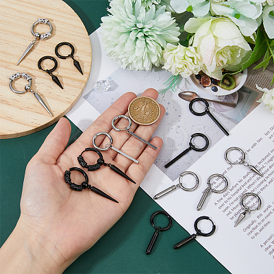 16Pcs 8 Style 304 & 201 Stainless Steel Dangle Hoop Earrings with Stainless Steel Pins EJEW-FI0002-92-1