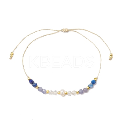 Adjustable Natural Lapis Lazuli & Quartz Crystal & Tanzanite Braided Bead Bracelets for Women BJEW-JB11619-04-1