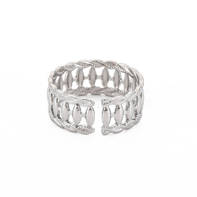 Non-Tarnish 304 Stainless Steel Oval Wrap Open Cuff Ring for Women RJEW-S405-154P-1
