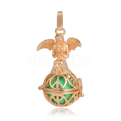 Golden Plated Brass Hollow Round Cage Pendants KK-J251-10G-1