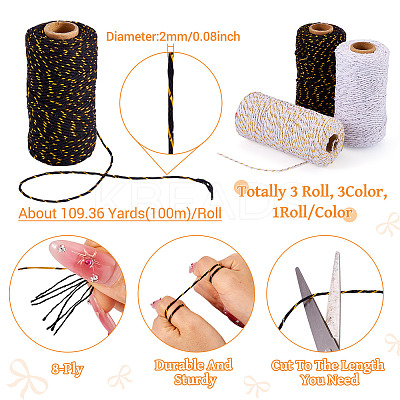 3Rolls 3 Colors Two Tone Cotton String Threads OCOR-TA0002-94-1
