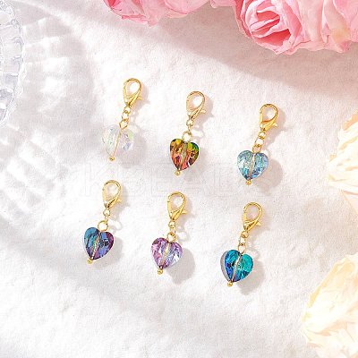 Heart Glass Pendant Decorations HJEW-JM03771-02-1