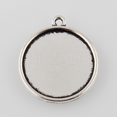 Tibetan Style Antique Silver Alloy Flat Round Pendant Cabochon Settings X-TIBEP-M022-44AS-1