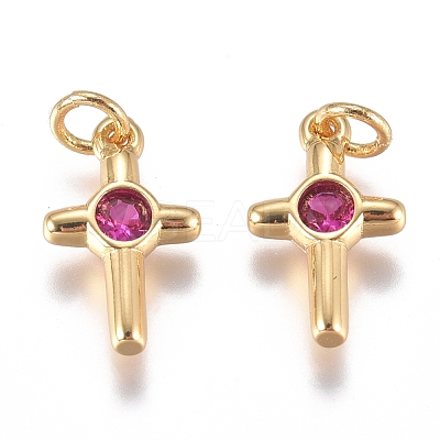 Brass Micro Pave Cubic Zirconia Tiny Cross Charms ZIRC-G168-54G-1