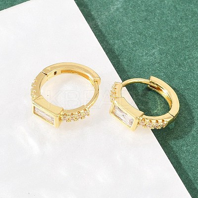 Rectangle Brass Micro Pave Clear Cubic Zirconia Hoop Earrings EJEW-D348-05G-1
