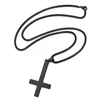 304 Stainless Steel Christian Upside Down Cross Pendant Box Chain Necklaces NJEW-NH0001-07EB-1