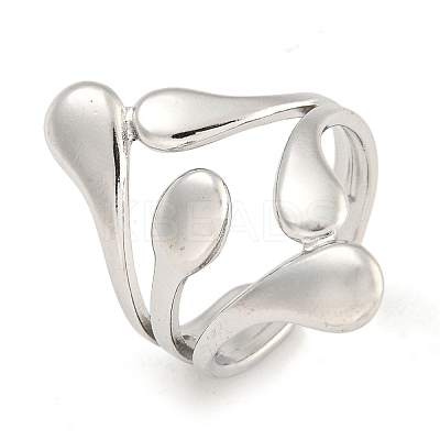 Non-Tarnish 304 Stainless Steel Teardrop Open Cuff Ring for Women RJEW-A043-14P-1