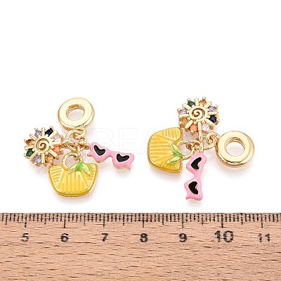 Brass Micro Pave Colorful Cubic Zirconia and Enamel European Dangle Charms KK-T079-75G-1