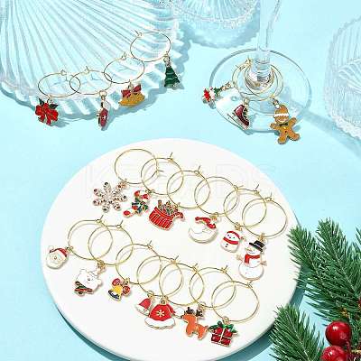 20Pcs 20 Styles Christmas Theme Alloy Enamel Wine Glass Charms HJEW-HS00082-1