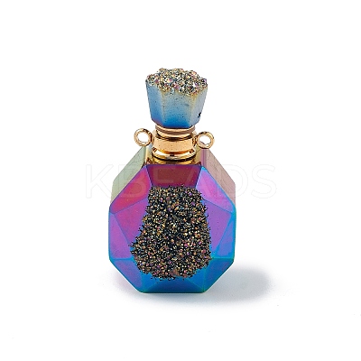 Electroplated Natural Druzy Agate Openable Perfume Bottle Pendants G-L524-10G-01-1