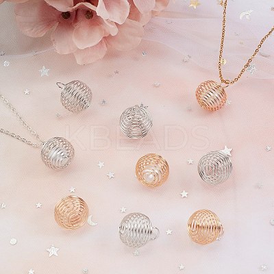Hollow Lantern Iron Wire Bead Cage Pendants IFIN-SC0001-15-1