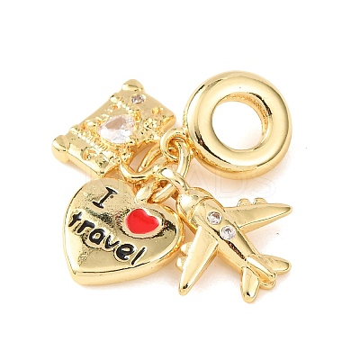 Rack Plating Brass Pave Clear Cubic Zirconia European Dangle Charms KK-P279-46G-1
