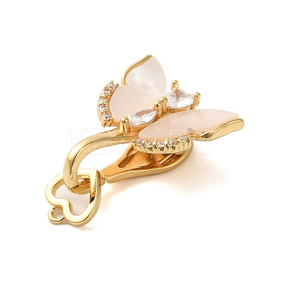 Brass Micro Pave Clear Cubic Zirconia Fold Over Clasps with Shell KK-S382-07G-1