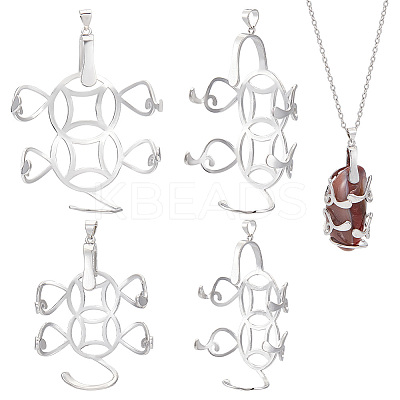 2Pcs 2 Styles Rhodium Plated 925 Sterling Silver 6 Claw Prongs Pendant Blank Coin Shape Cabochon Settings FIND-GO0001-71-1