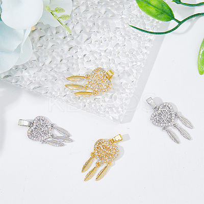 4Pcs 2 Colors Brass Micro Pave Clear Cubic Zirconia Pendants KK-DC0003-38-1