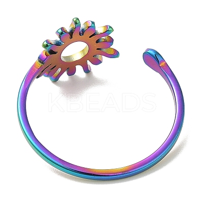 Ion Plating(IP) 304 Stainless Steel Sun Open Cuff Ring for Women RJEW-M149-05RC-1