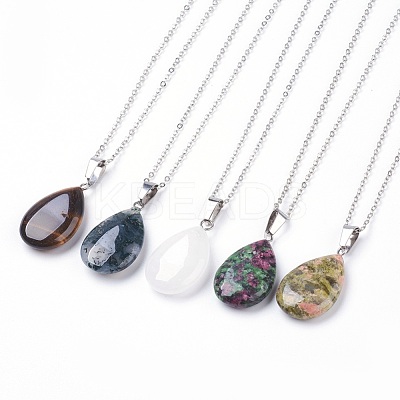 Natural & Synthetic Gemstone Pendant Necklaces NJEW-JN02160-1