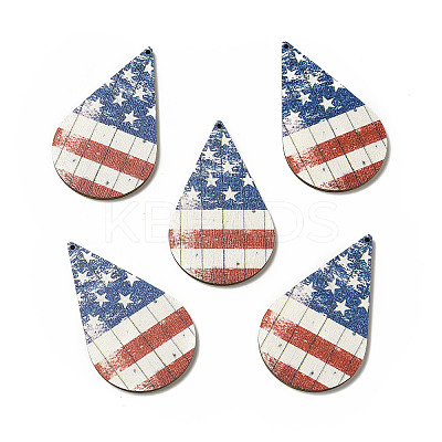 American Flag Theme Single Face Printed Aspen Wood Big Pendants WOOD-G014-12-1