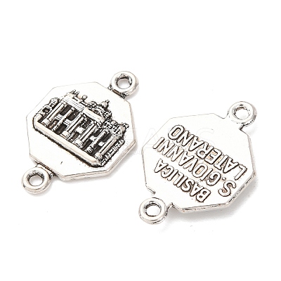 Tibetan Style Alloy Octagon with Church Connector Charms FIND-Z099-16AS-02-1