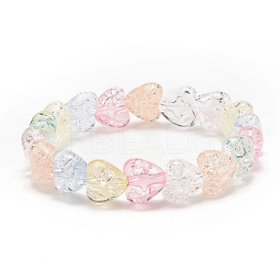 Candy Color Acrylic Heart Beaded Stretch Bracelet for Kids BJEW-JB08241-1