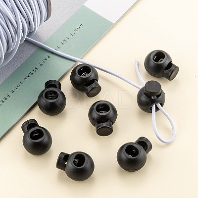 1-Hole Dyed Iron Spring Loaded Eco-Friendly Plastic Round Buckle Cord Toggle Lock Beans Stoppers for Sportwear Luggage Backpack Straps X-FIND-E004-60B-18mm-1