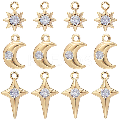 18Pcs 3 Style Brass Micro Pave Cubic Zirconia Charms KK-BBC0011-54-1