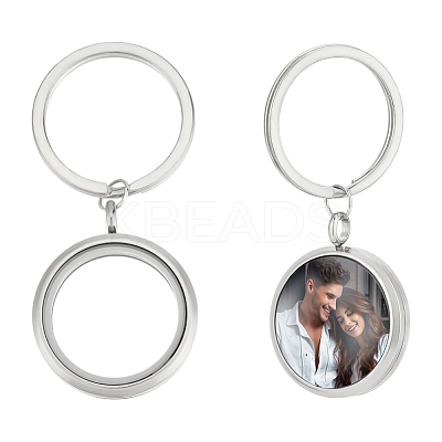 2Pcs 304 Stainless Steel Locket Pendant Keychain KEYC-UN00016-1