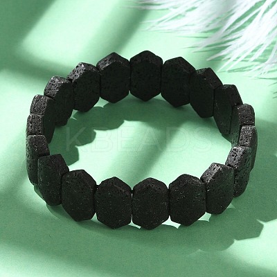 Rhombus Frosted Natural Lava Rock Bead Stretch Bracelets for Women Men BJEW-C097-03A-1