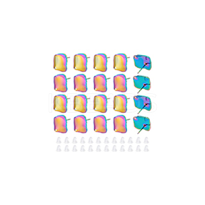 Rainbow Color 304 Stainless Steel Stud Earring Findings with Hole STAS-UN0036-11-1