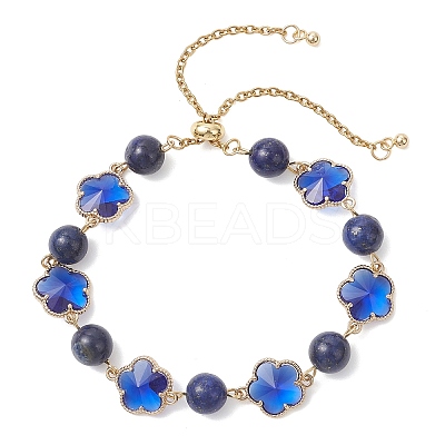 Glass & Natuarl Lapis Lazuli Slider Bracelets BJEW-JB12898-01-1