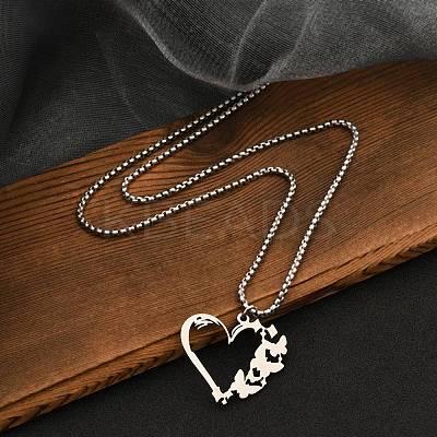 201 Stainless Steel Laser Cut Heart Butterfly Pendant Box Chain Necklaces for Women LS-NJEW-Q004-06P-1
