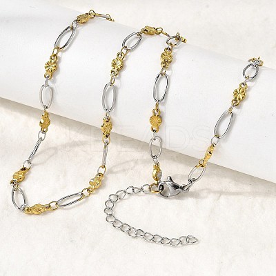 304 Stainless Steel Flower Link Chain Necklaces for Women NJEW-A046-02C-GP-1