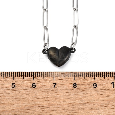 304 Stainless Steel Double-Sided Magnetic Heart Pendant Paperclip Chain Necklaces NJEW-U028-02B-1