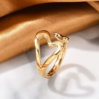 304 Stainless Steel Heart Open Cuff Rings for Women RJEW-B110-01G-1