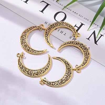 Tibetan Style Alloy Hollow Moon 2-Loop Link Pendants X-TIBEP-5312-AG-LF-1