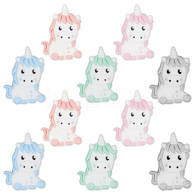 10Pcs 5 Colors  Unicorn Food Grade Eco-Friendly Silicone Beads SIL-DR0001-01-1