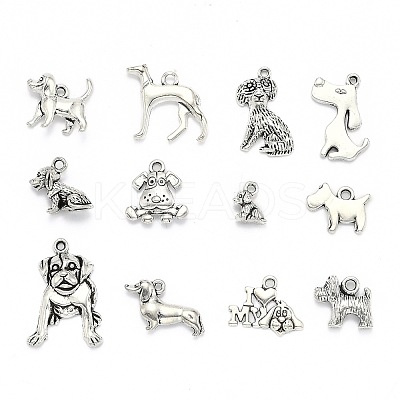 Tibetan Style Alloy Puppy Pendants TIBEP-MSMC021-17AS-1