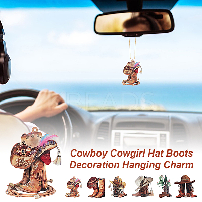 6 Sets 6 Styles Acrylic Cowboy Boot Car Hanging Decoration HJEW-GA0001-51-1