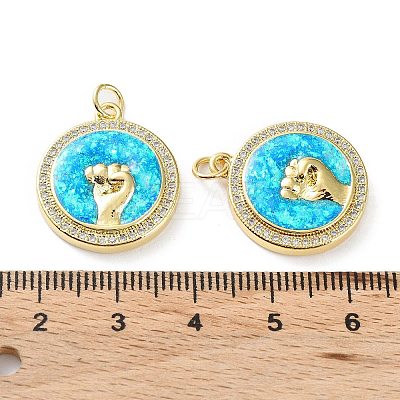 Rack Plating Brass Micro Pave Cubic Zirconia Hand Pendants KK-C041-21G-1
