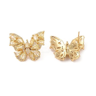 Rack Plating Brass with Cubic Zirconia Stud Earrings for Women EJEW-G394-06G-05-1