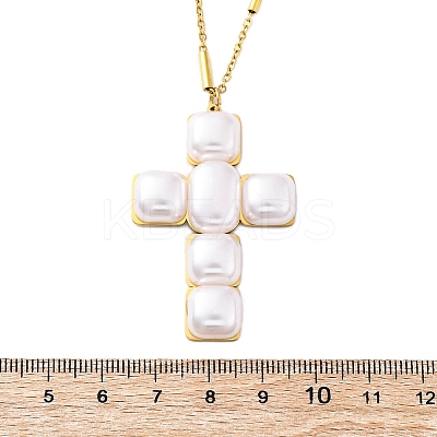 Cross 304 Stainless Steel & Plastic Pearl Pendant Necklaces for Women NJEW-U032-12G-1