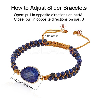 Natural Lapis Lazuli Teardrop Link Braided Bead Bracelet BJEW-SZ0002-54B-1