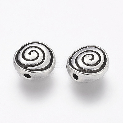 Tibetan Style Alloy Flat Round Carved Vortex Beads LS-TIBEB-5437-AS-LF-1