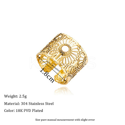 Hollow Out Flower 304 Stainless Steel with Natural Shell Cuff Open Rings for Women FS-WGFCCCD-01-1