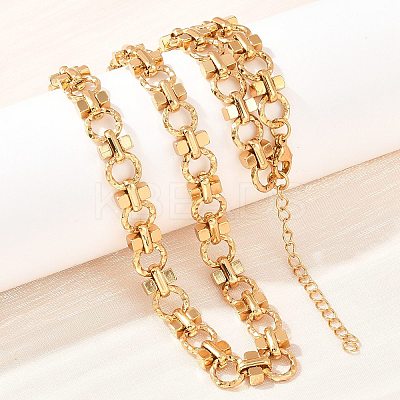8MM 304 Stainless Steel Textured Ring Link Chain Necklaces NJEW-Z105-04G-03-1