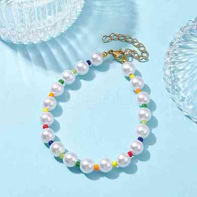 Glass & Acrylic Round Beaded Bracelets BJEW-JB10076-1