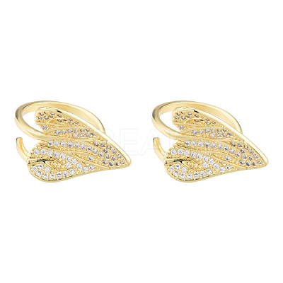 Clear Cubic Zirconia Heart Leaf Open Cuff Ring RJEW-T016-42G-1