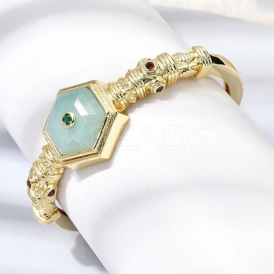Hexagon Brass Pave Natural Labradorite & Cubic Zirconia Cuff Bangles for Women BJEW-Z172-01G-08-1