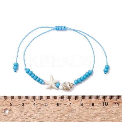 Synthetic Turquoise & Glass Seed Beads & Shell Braided Bead Bracelets BJEW-MZ00331-1