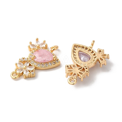 Brass Pave Clear Cubic Zirconia Flower Teardrop Links Connector Charms KK-C062-014G-1